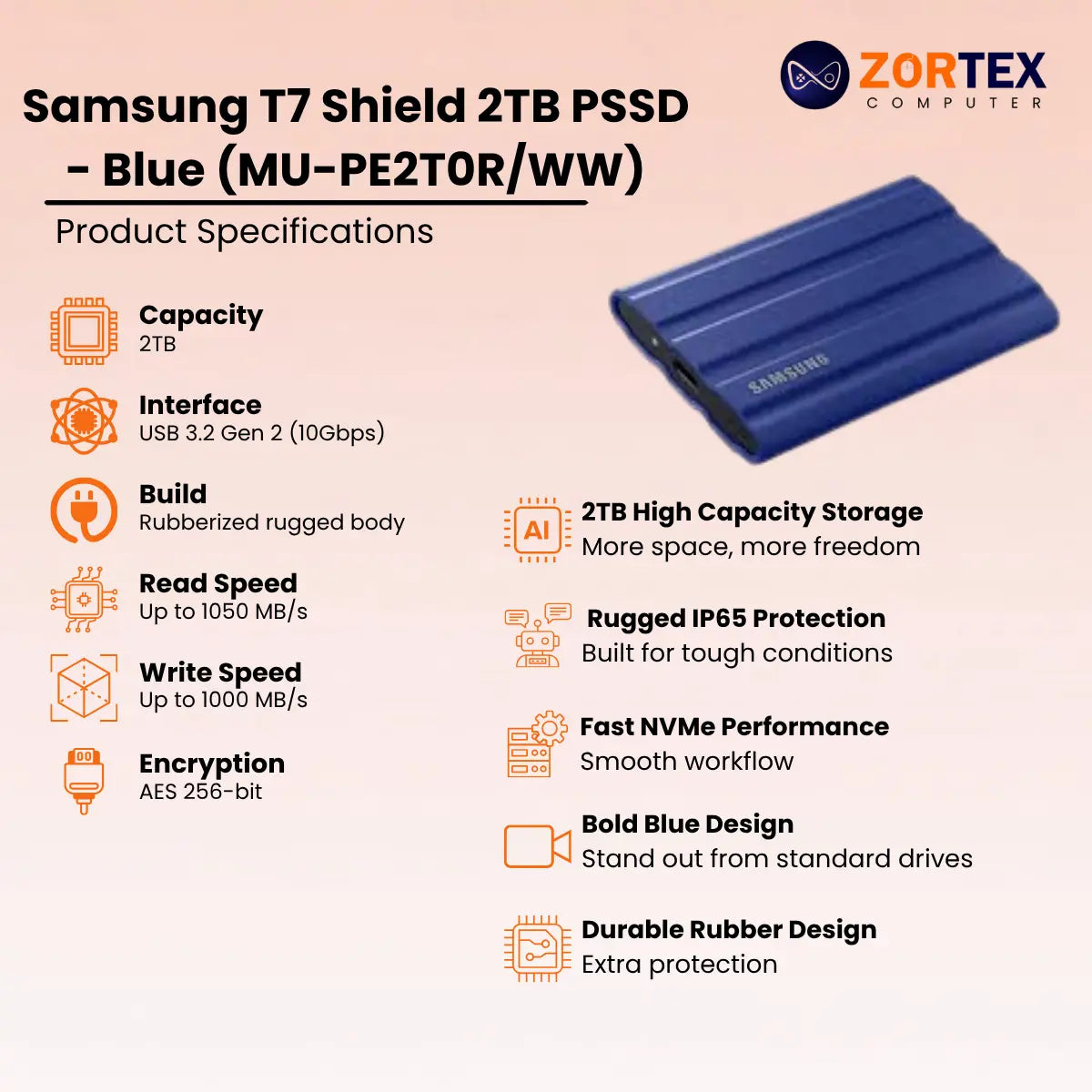 Samsung T7 Shield 2TB PSSD - Blue (MU-PE2T0R/WW)