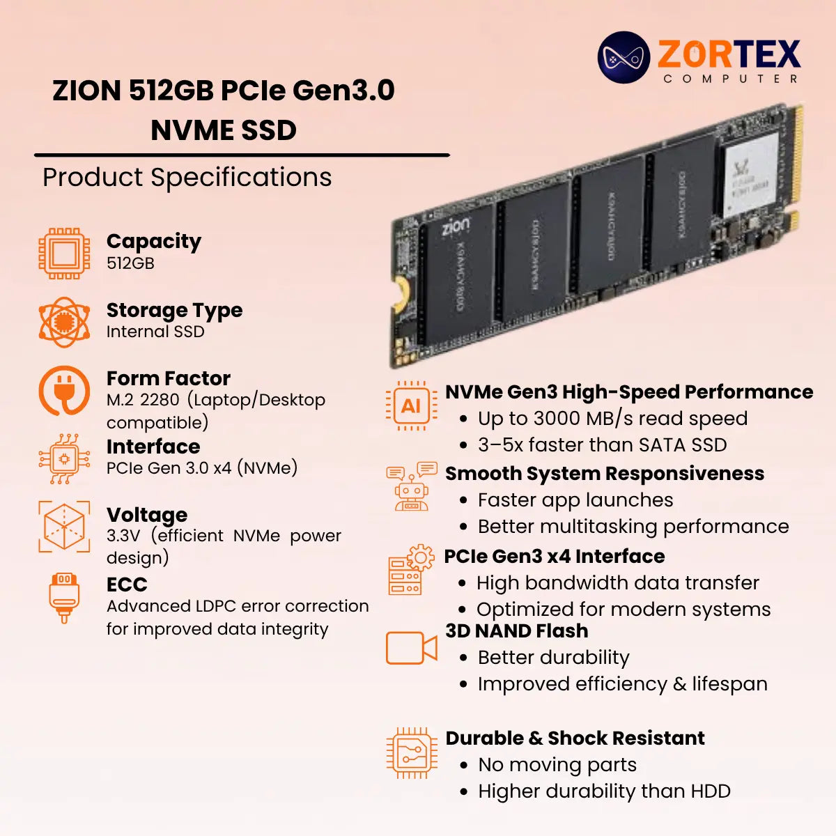 ZION 512GB PCIe Gen3.0 NVME SSD
