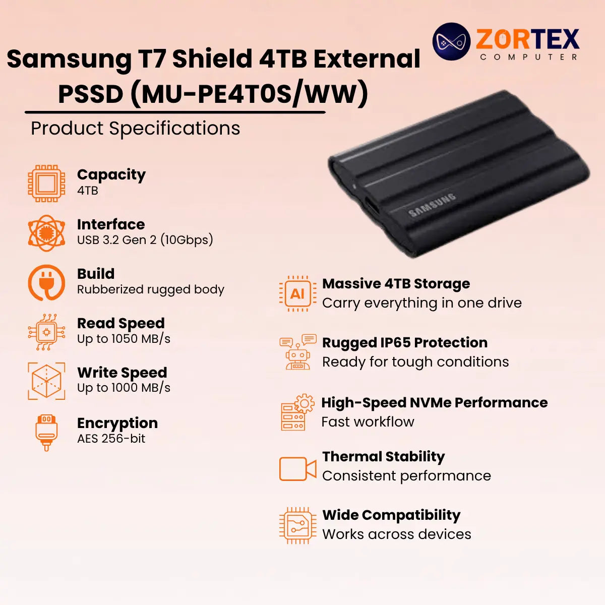 Samsung T7 4TB External PSSD (MU-PC4T0T/WW)