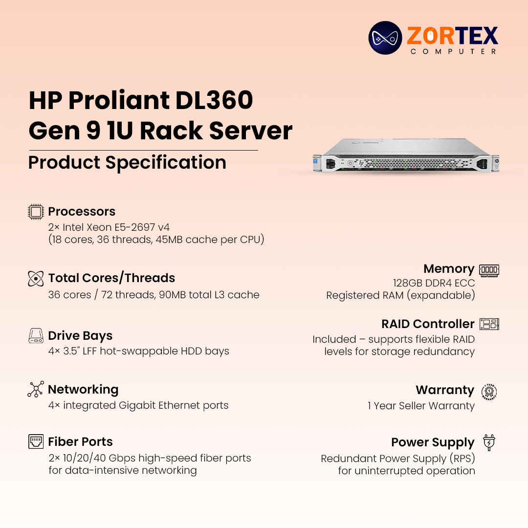HP ProLiant DL360 Gen 9  1U Rack server