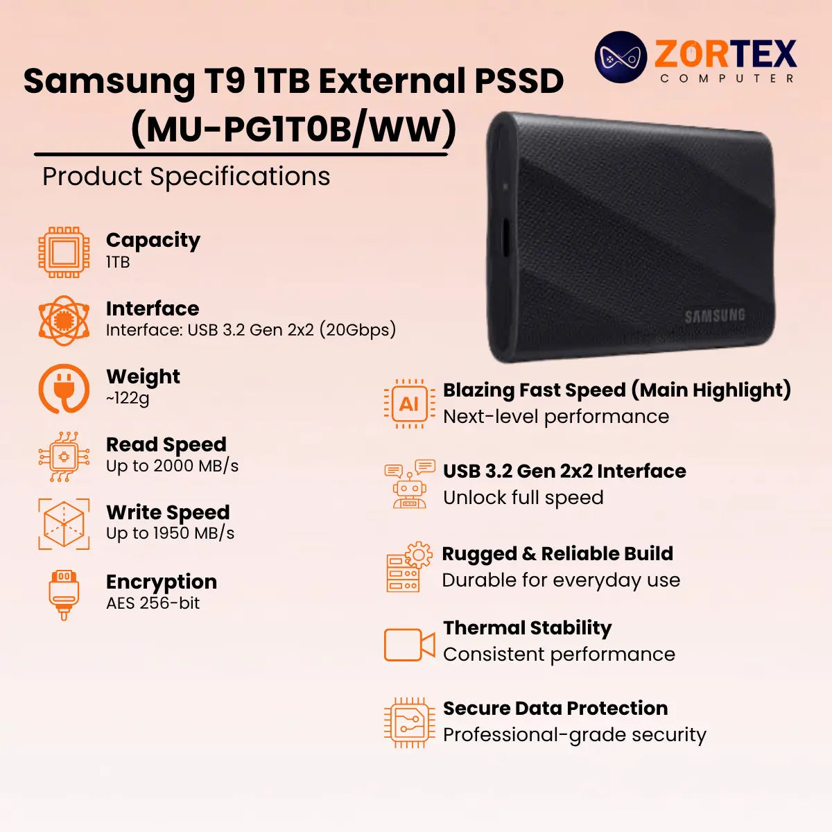 Samsung T9 1TB External PSSD (MU-PG1T0B/WW)