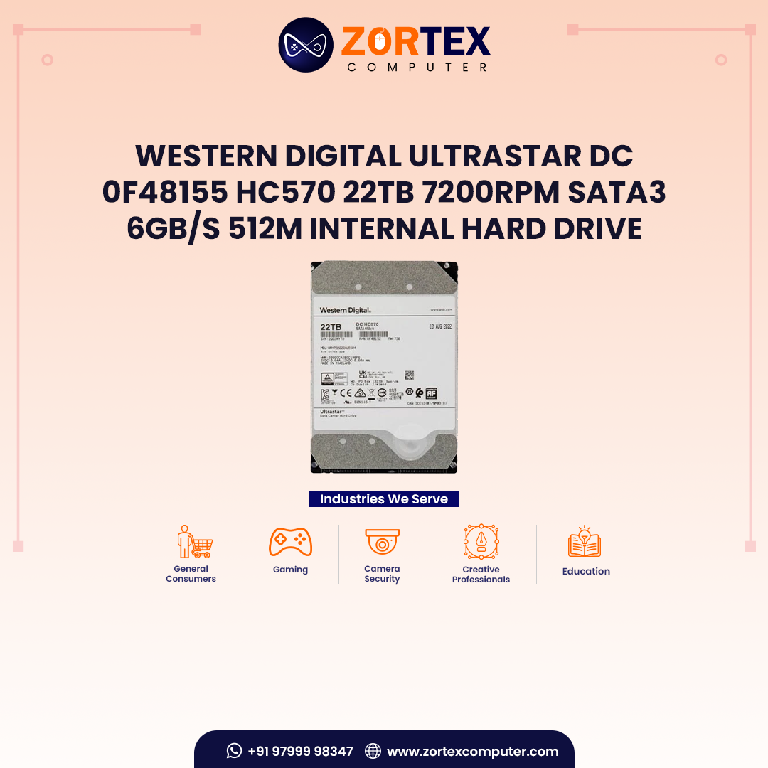 Western Digital Ultrastar DC 0F48155 HC570 22TB  7200RPM SATA3 6Gb/s 512M Internal Hard Drive