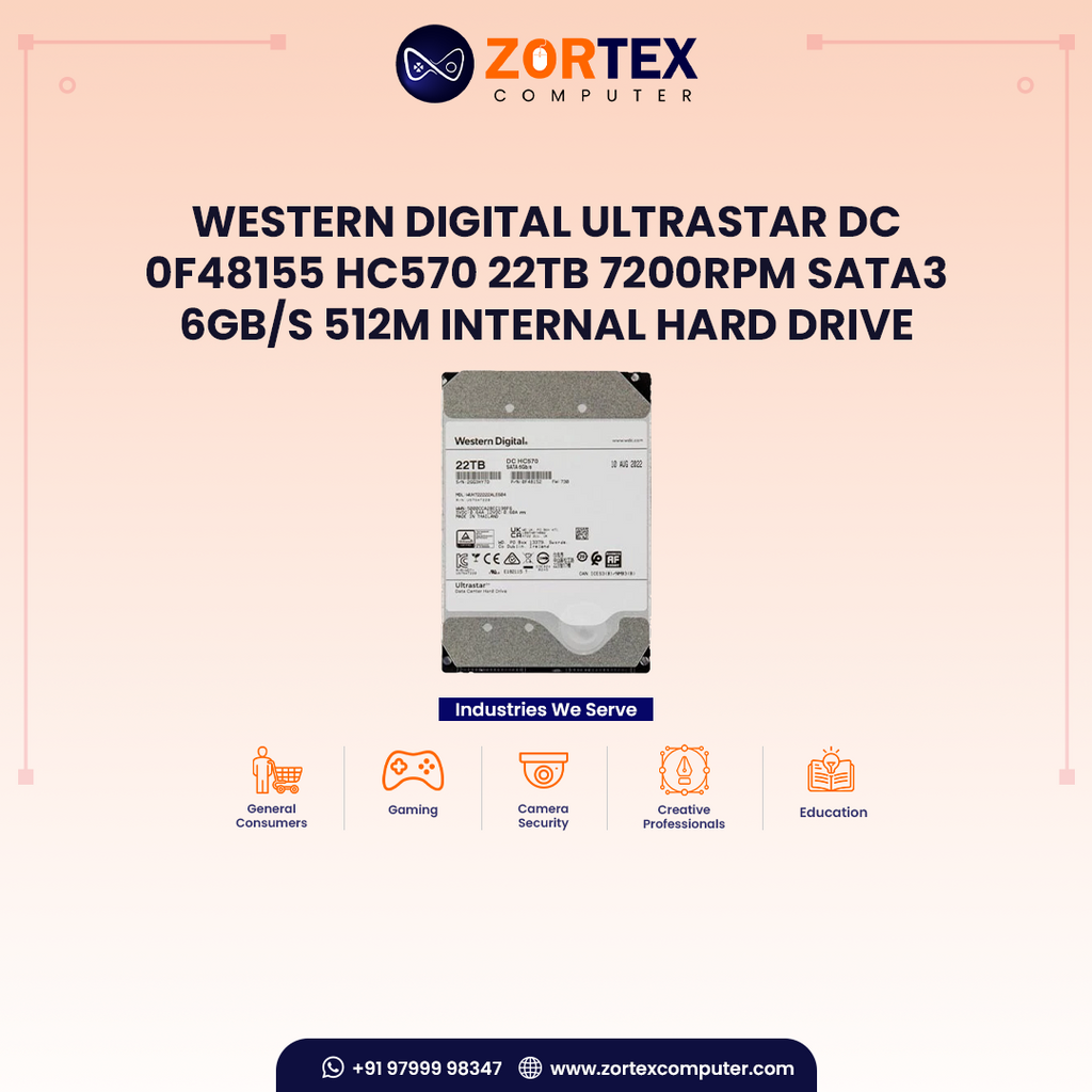Western Digital Ultrastar DC 0F48155 HC570 22TB  7200RPM SATA3 6Gb/s 512M Internal Hard Drive