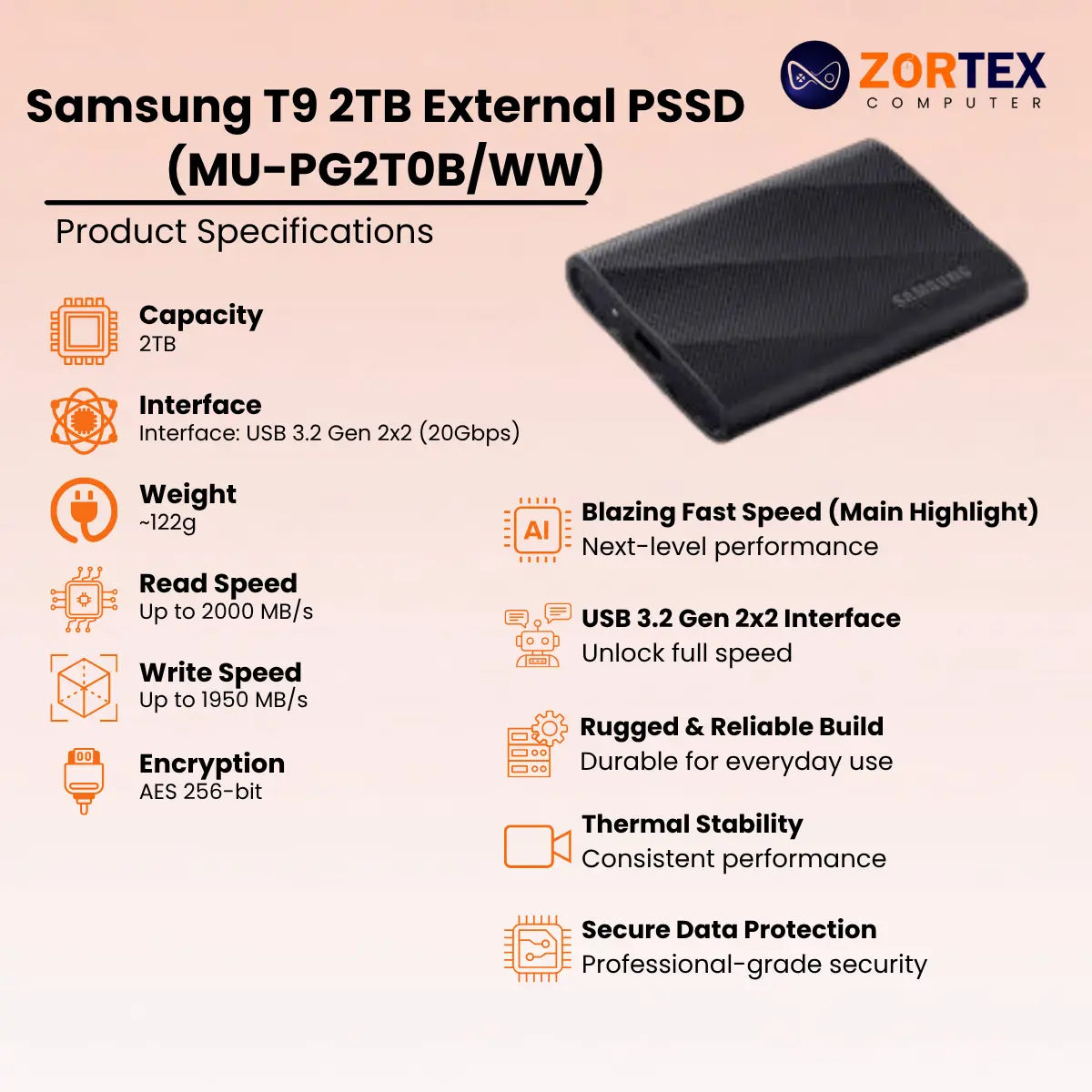 Samsung T9 2TB External PSSD (MU-PG2T0B/WW)