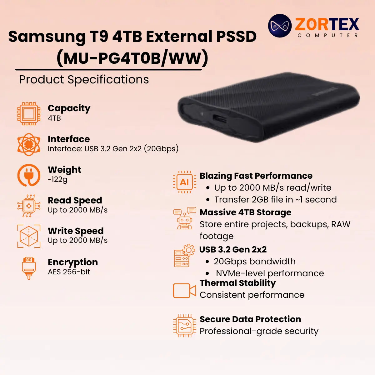 Samsung T9 4TB External PSSD (MU-PG4T0B/WW)