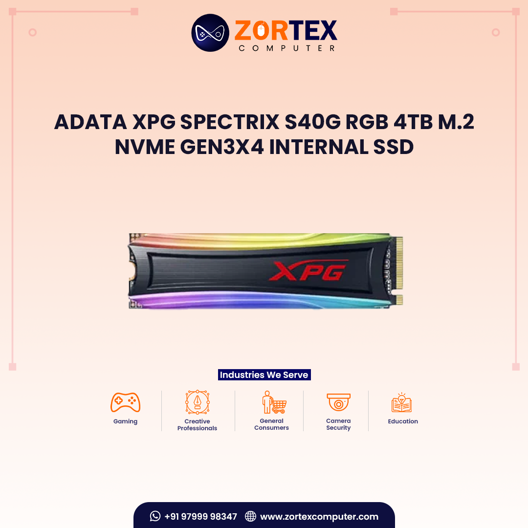 ADATA XPG Spectrix S40G RGB 4TB M.2 NVMe Gen3x4 Internal SSD