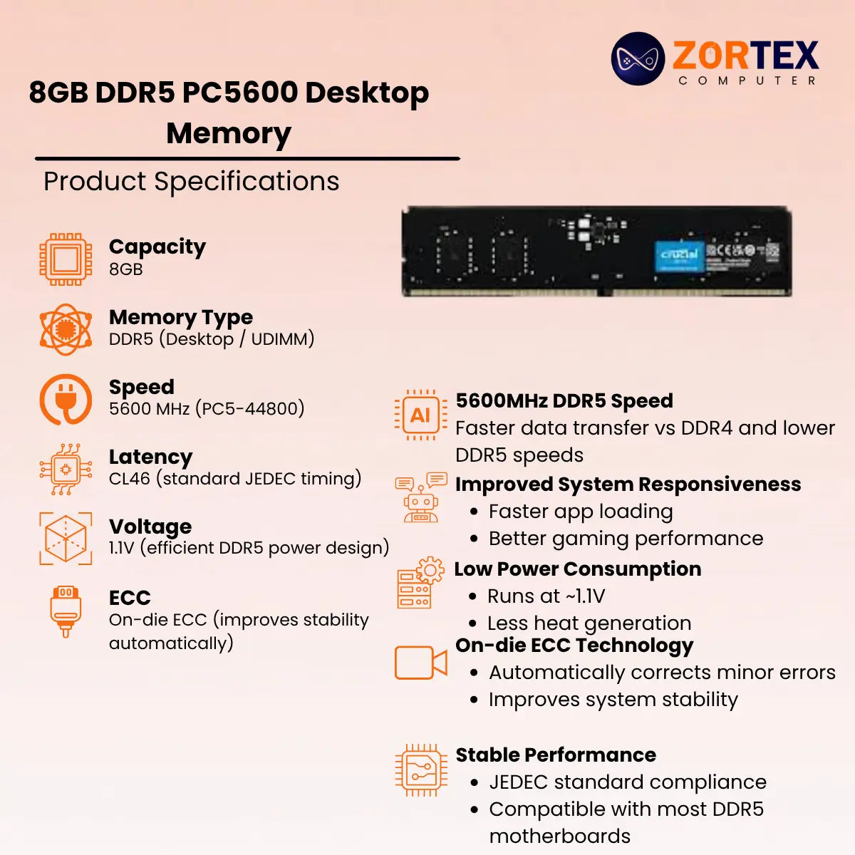 ZION Gold 8GB DDR5 5600MHz Desktop RAM