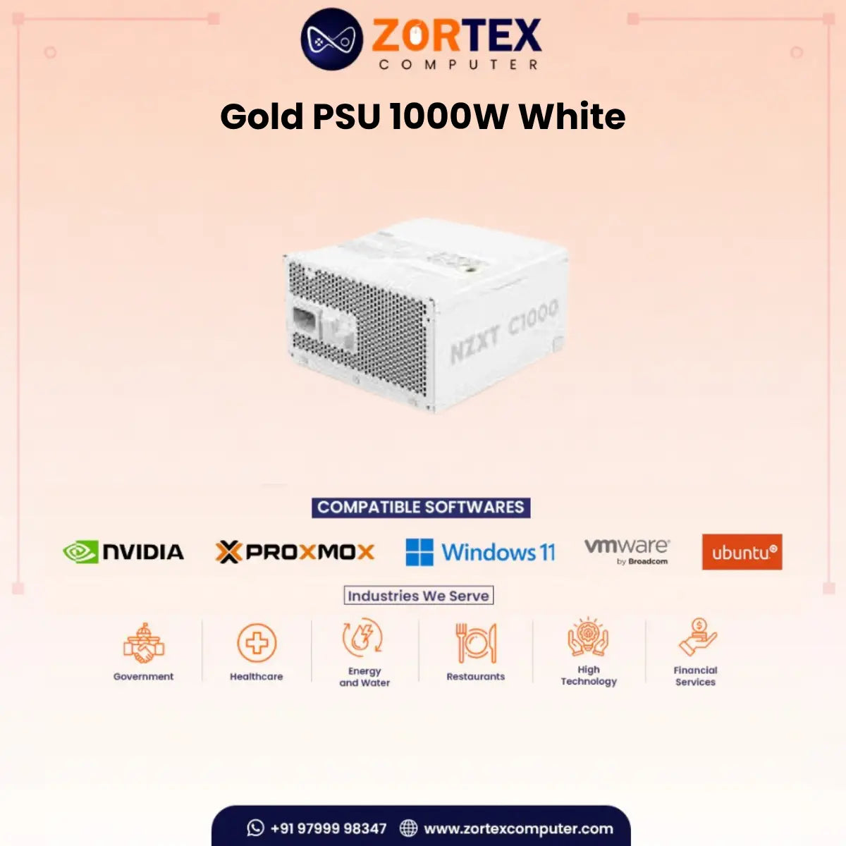 NZXT Gold PSU 1000W White Power Supply
