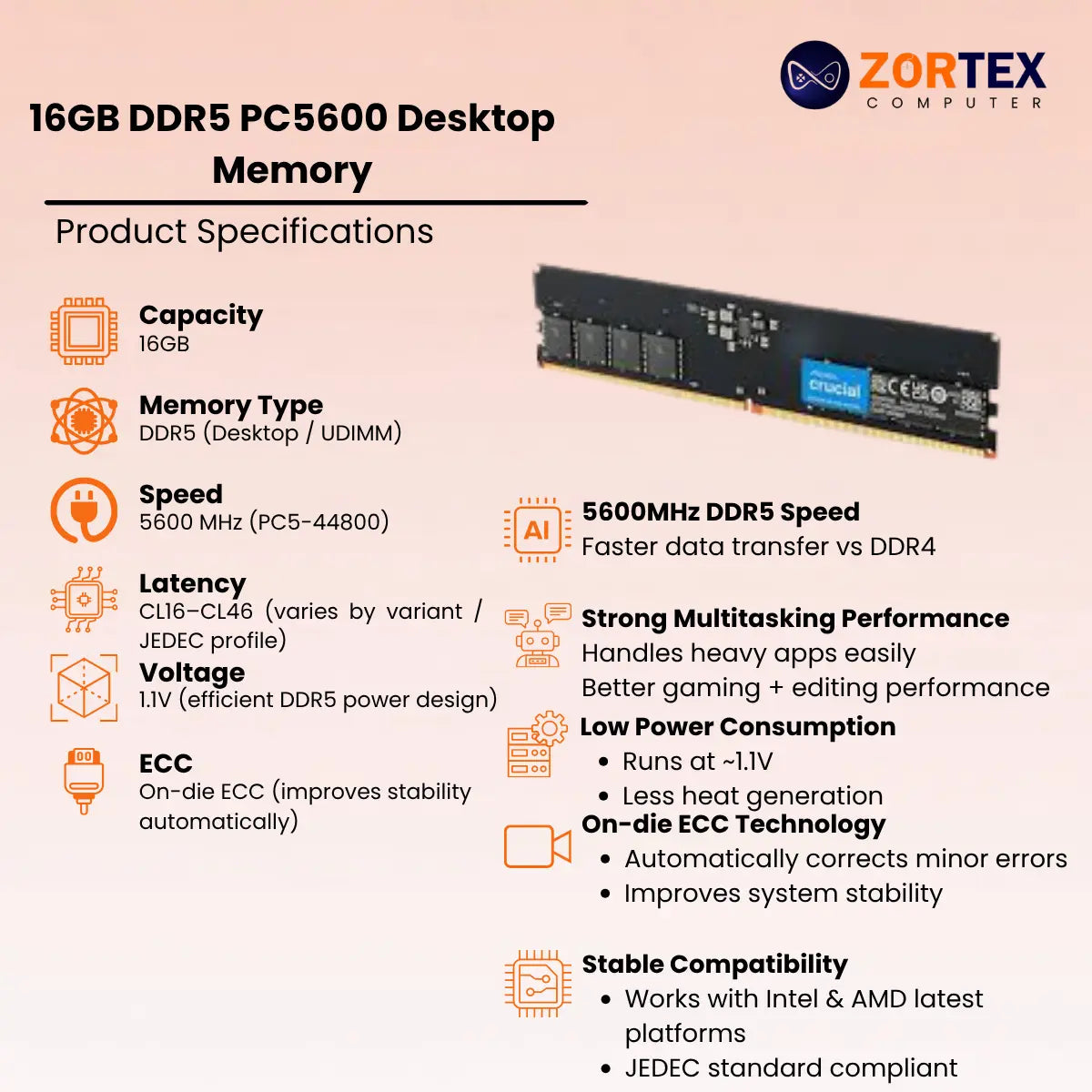 ZION Gold 16GB DDR5 5600MHz Desktop RAM