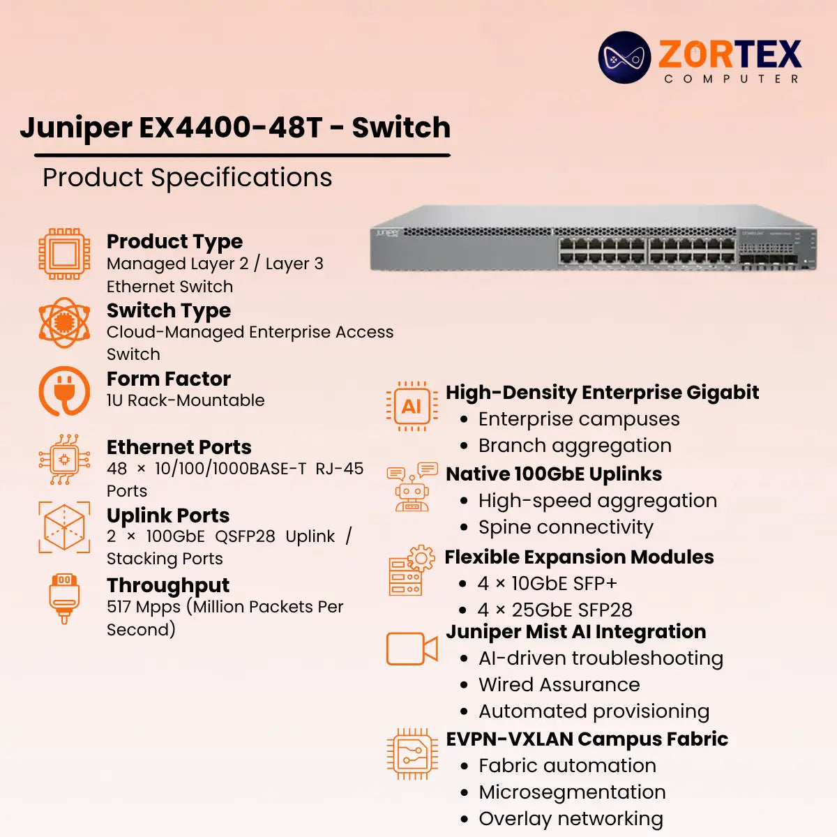 Juniper Ex4400 48T Ethernet Access Switch Juniper networking hardware image 2