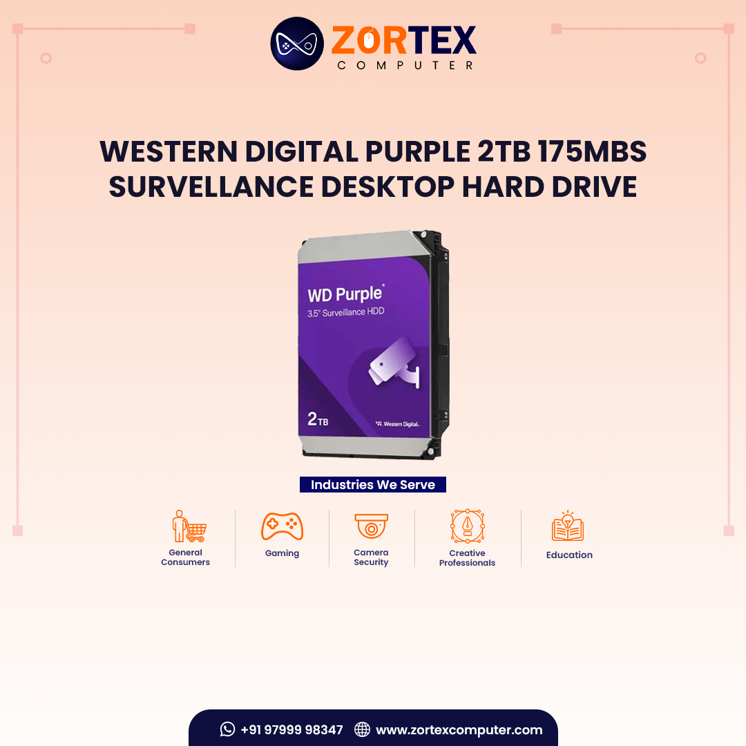 Western Digital PURPLE 2TB 175MBs Survellance Desktop Hard Drive