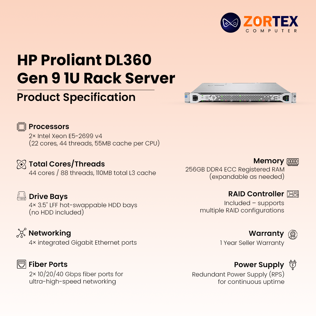 HP ProLiant DL360 Gen 9  1U Rack server
