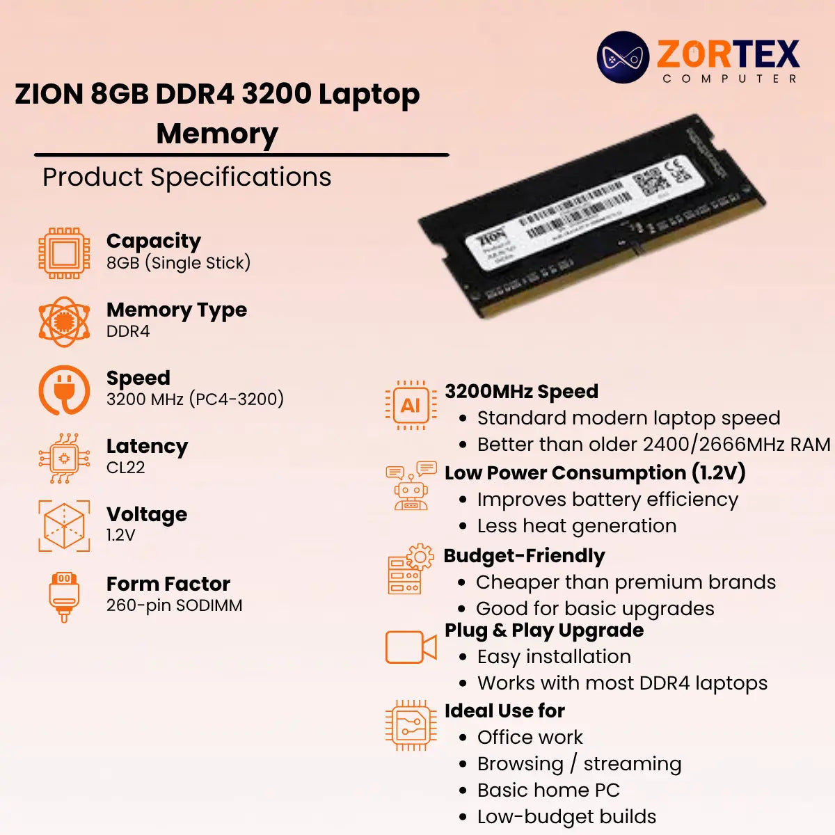 ZION 8GB DDR4 3200 Laptop Memory