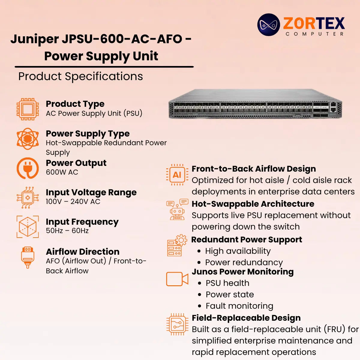 Juniper JPSU-600-AC-AFO - Power Supply Unit
