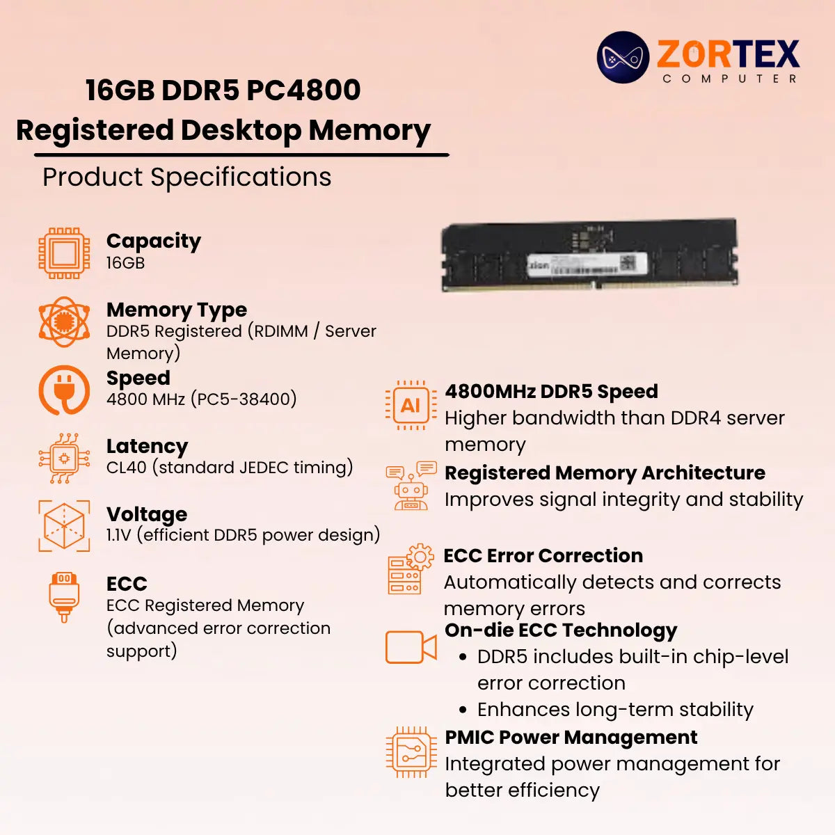 ZION Gold 16GB DDR5 4800MHz Registered Desktop RAM