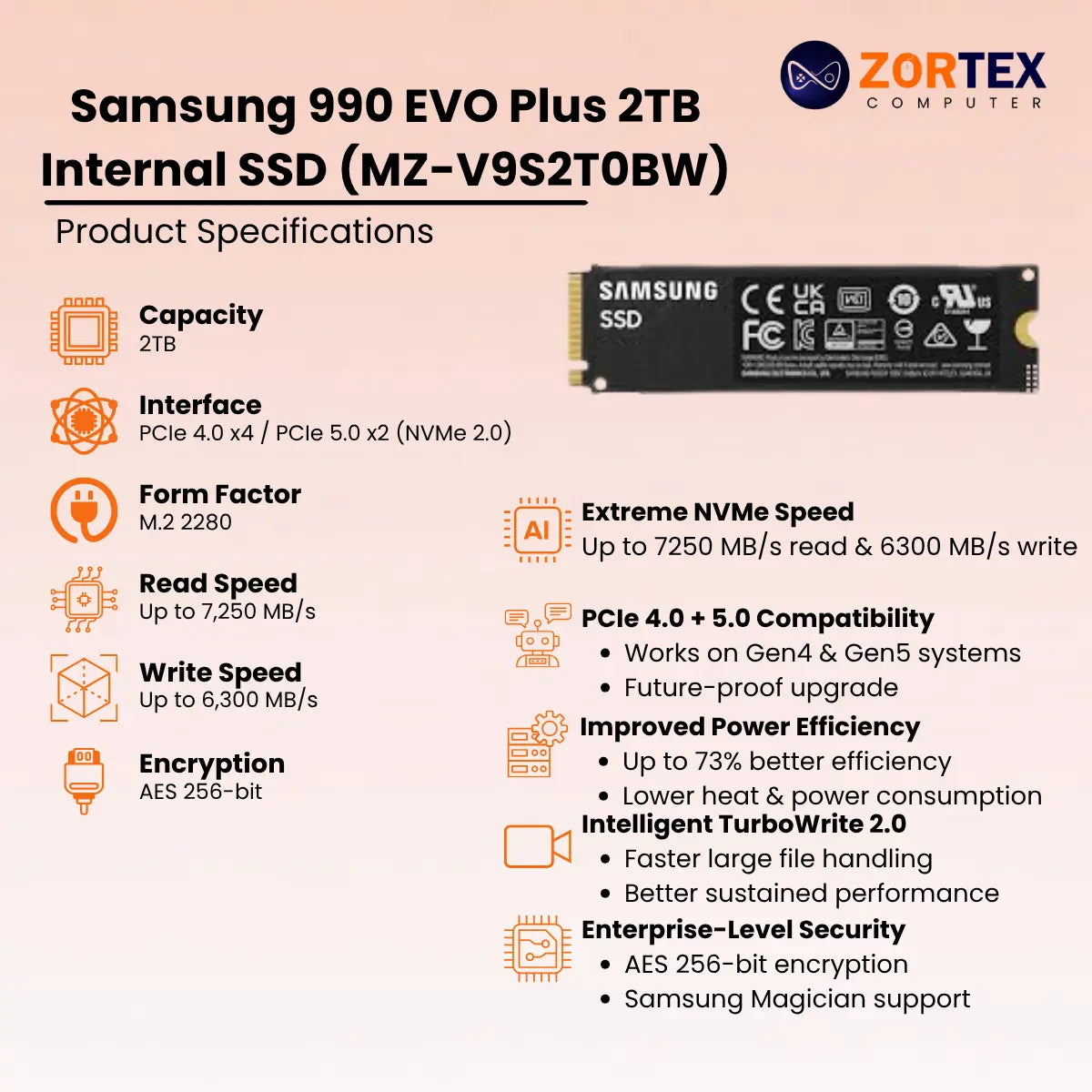 Samsung 990 EVO Plus 2TB Internal SSD (MZ-V9S2T0BW)