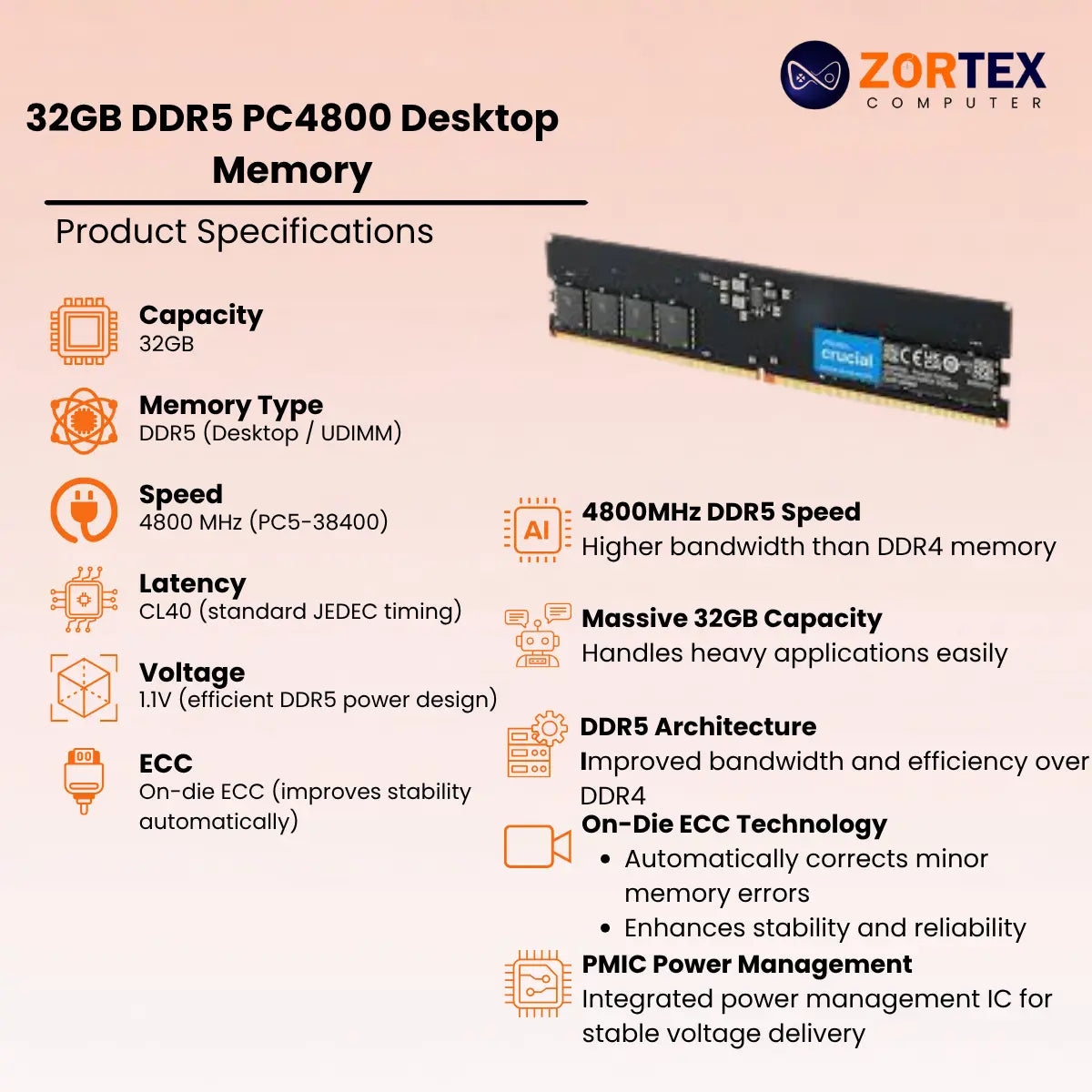 ZION Gold 32GB DDR5 4800MHz Desktop RAM