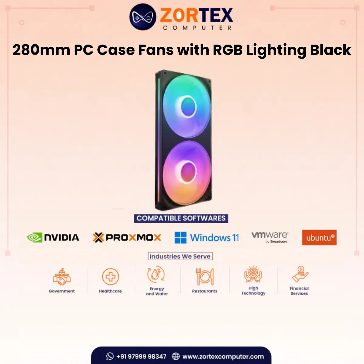 NZXT 280mm PC Case Fans with RGB Lighting Black Case Fan