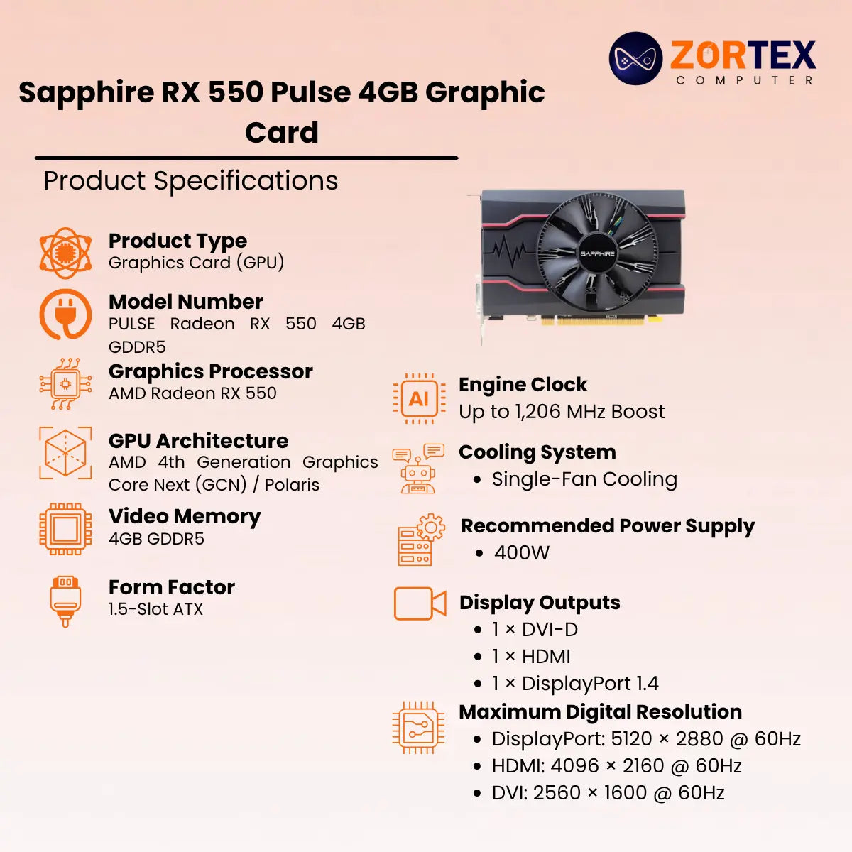 Sapphire RX 550 Pulse 4GB Graphic Card 11268-01-20G