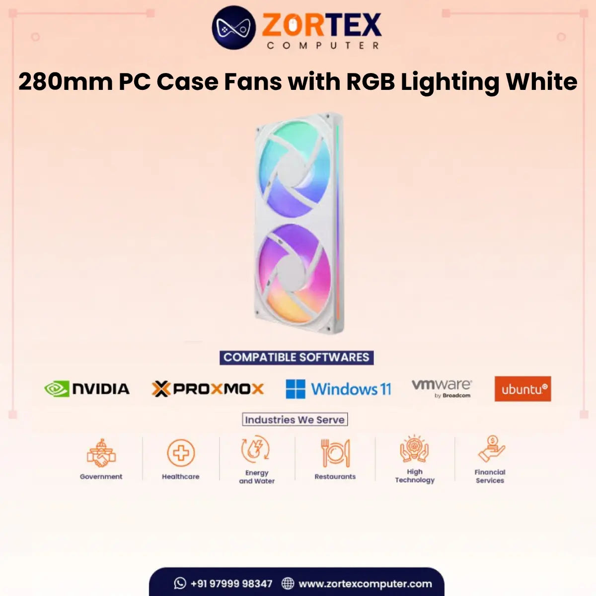 NZXT 280mm PC Case Fans with RGB Lighting White Case Fan