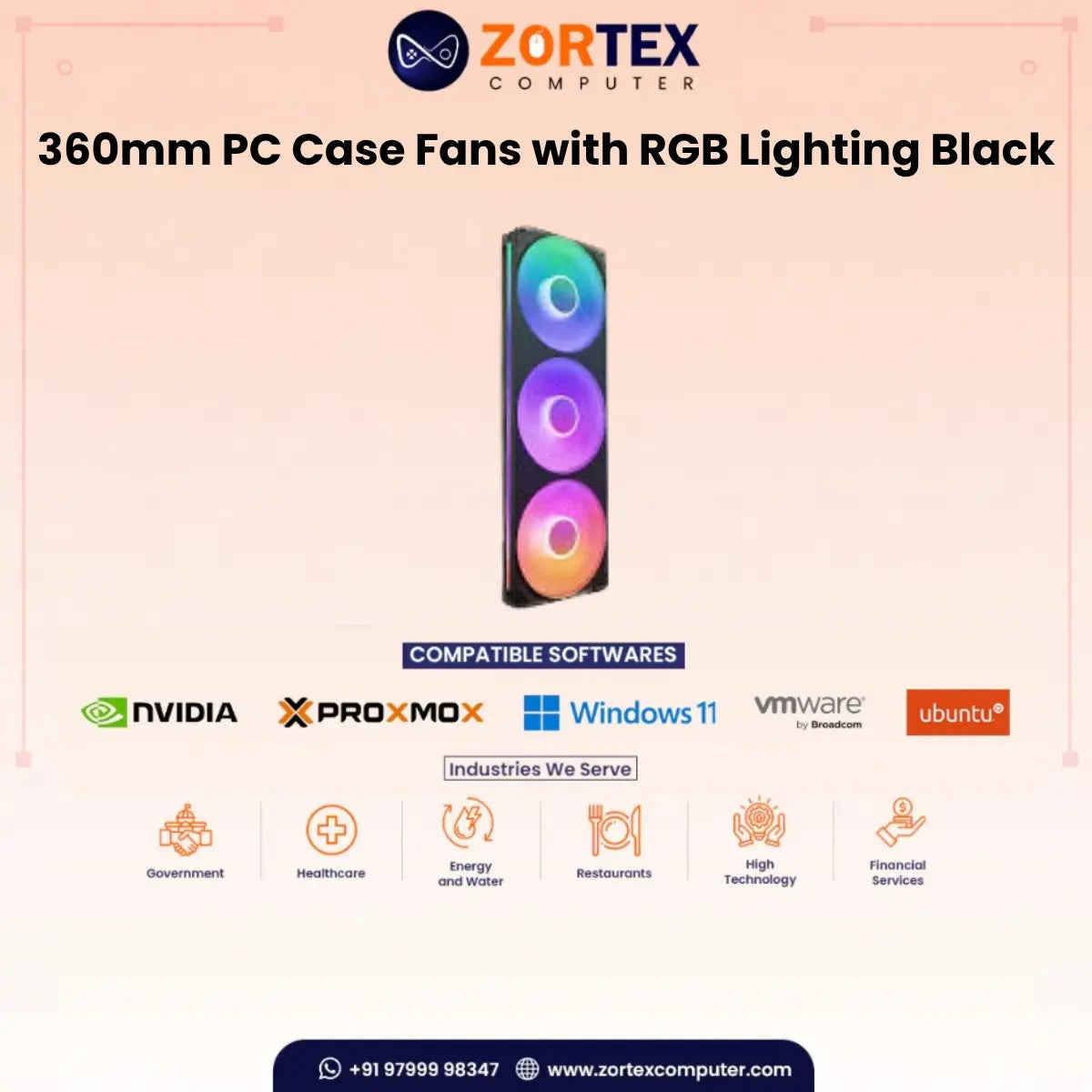 NZXT 360mm PC Case Fans with RGB Lighting Black Case Fan