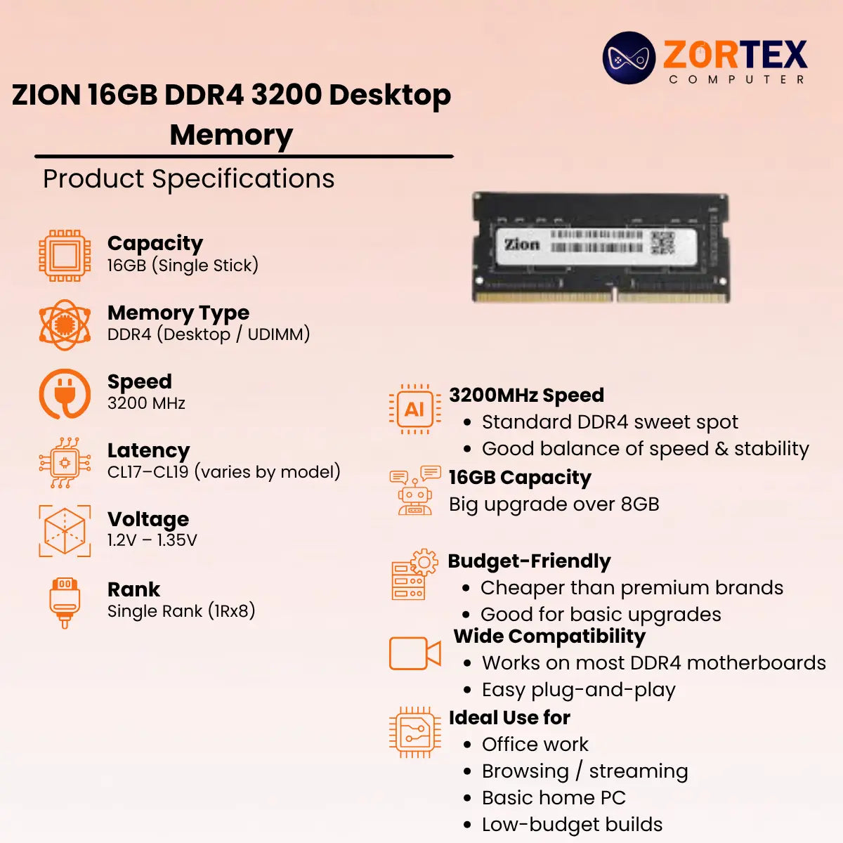 ZION 16GB DDR4 3200 Desktop Memory