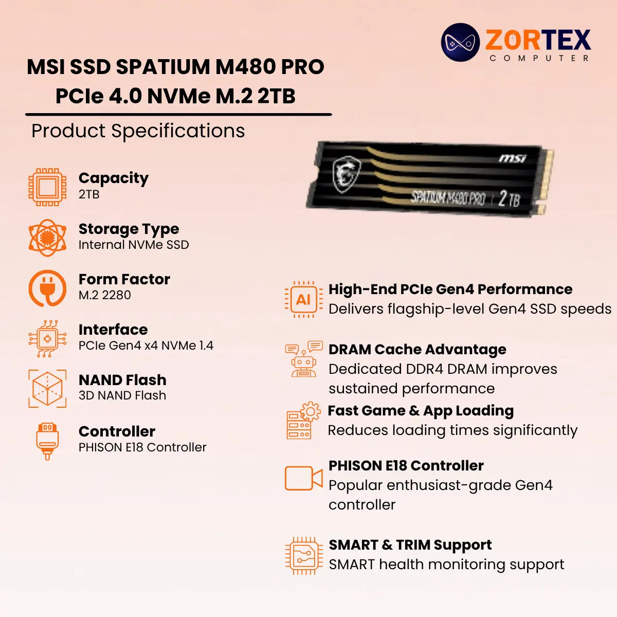 MSI SPATIUM M480 PRO 2TB PCIe 4.0 NVMe M.2 SSD