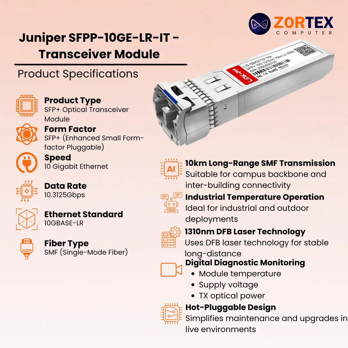Juniper SFPP-10GE-LR-IT - Transceiver Module