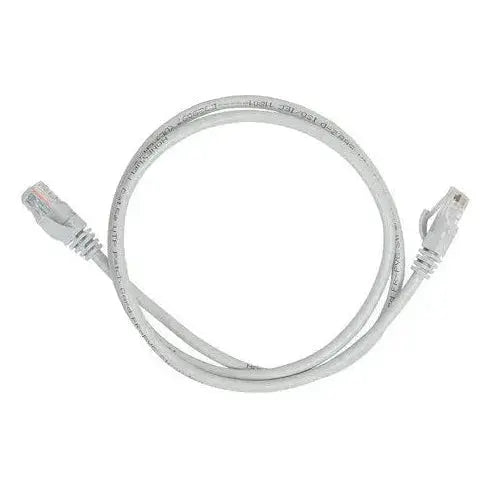 White Ethernet cable with RJ45 connectors on a white background