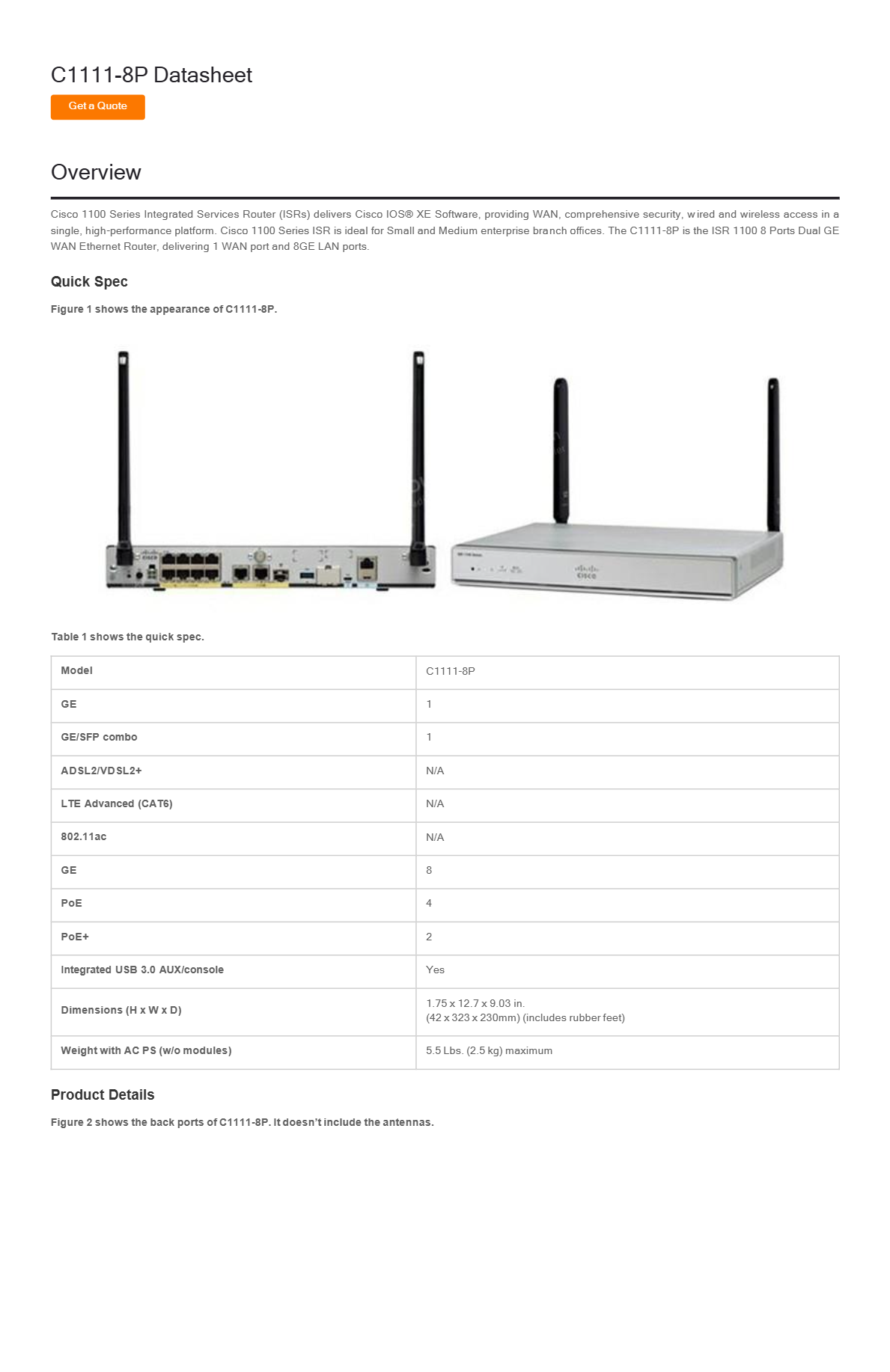 cisco C1111-8P Integrated Service Router