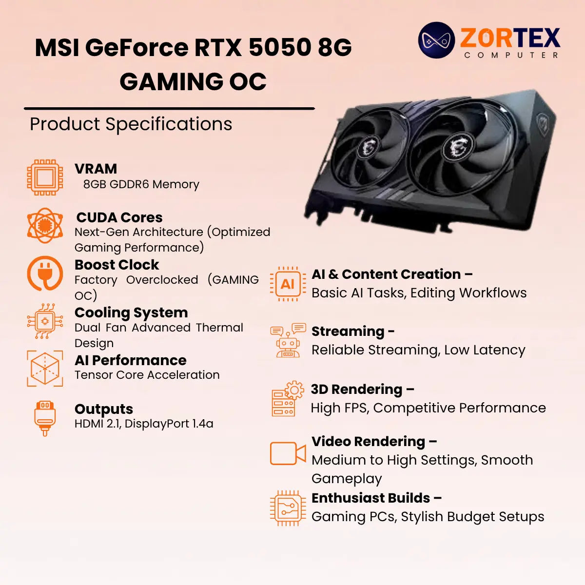 MSI GeForce RTX 5050 8G GAMING OC Specs