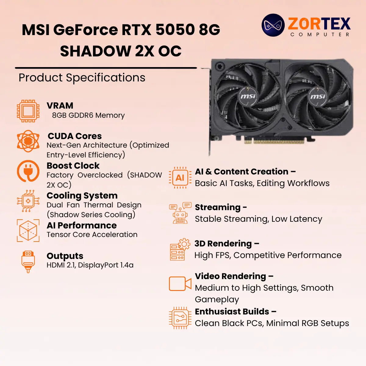 MSI GeForce RTX 5050 8G SHADOW 2X OC Specs
