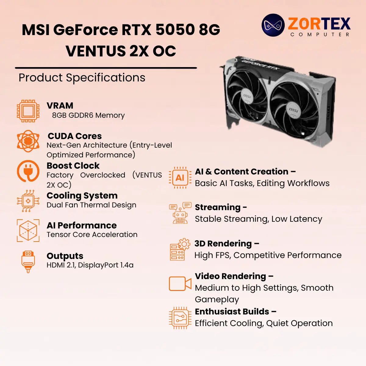 MSI GeForce RTX 5050 8G VENTUS 2X OC Specs