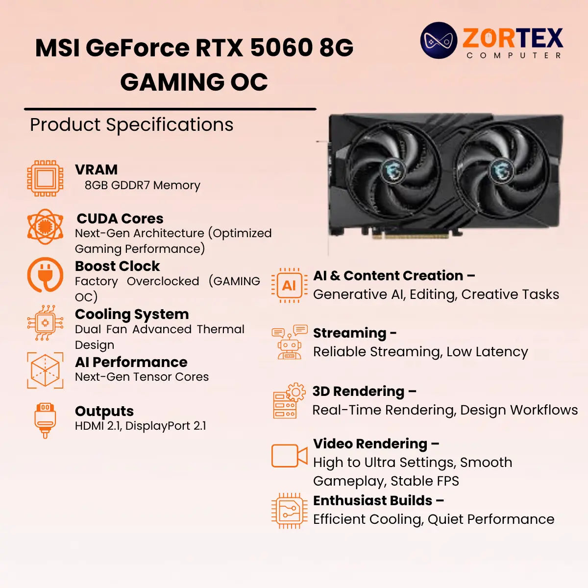 MSI GeForce RTX 5060 8G GAMING OC Specs