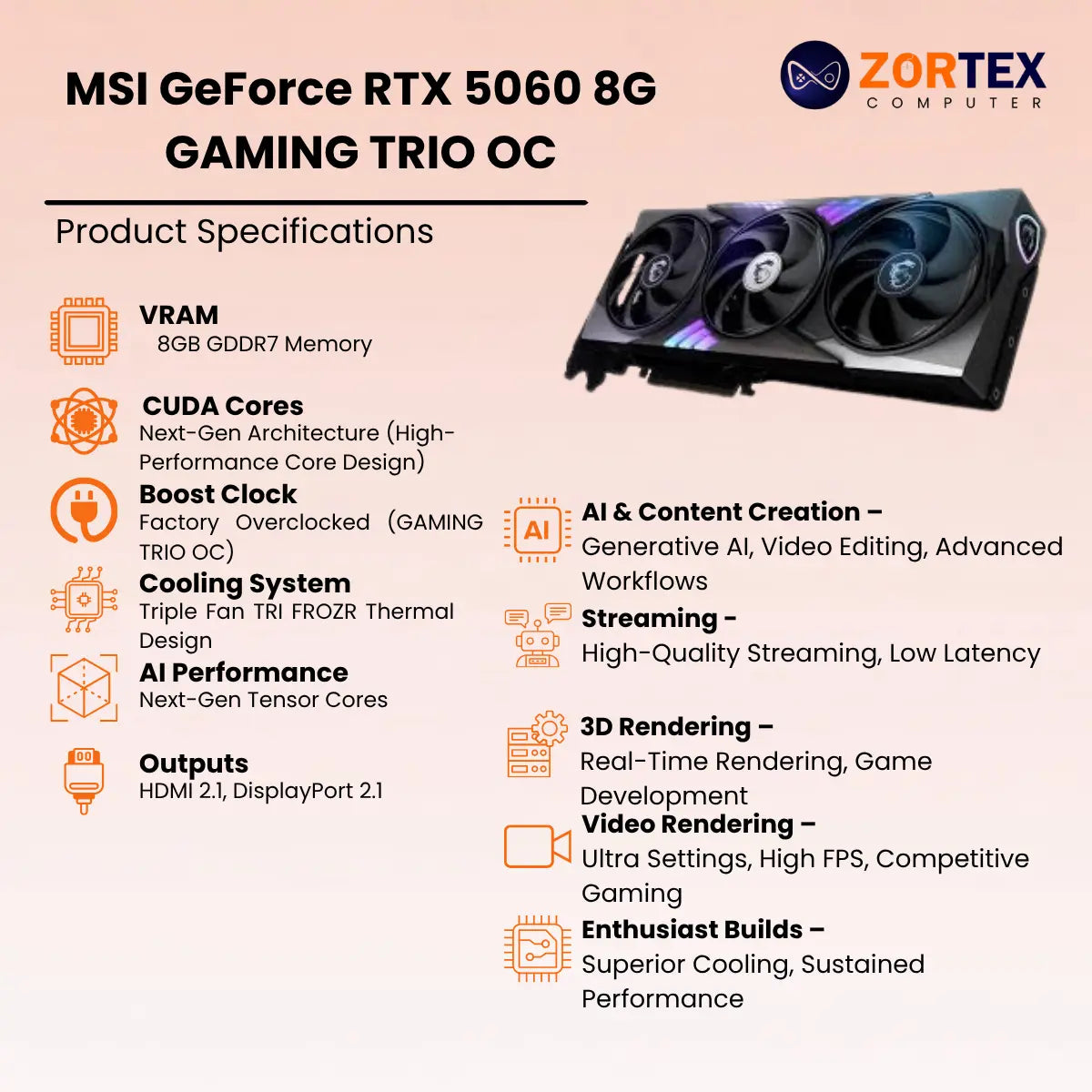 MSI GeForce RTX 5060 8G GAMING TRIO OC Specs