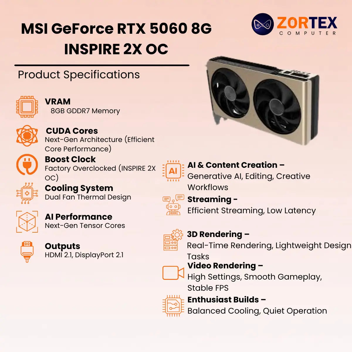 MSI GeForce RTX 5060 8G INSPIRE 2X OC Specs