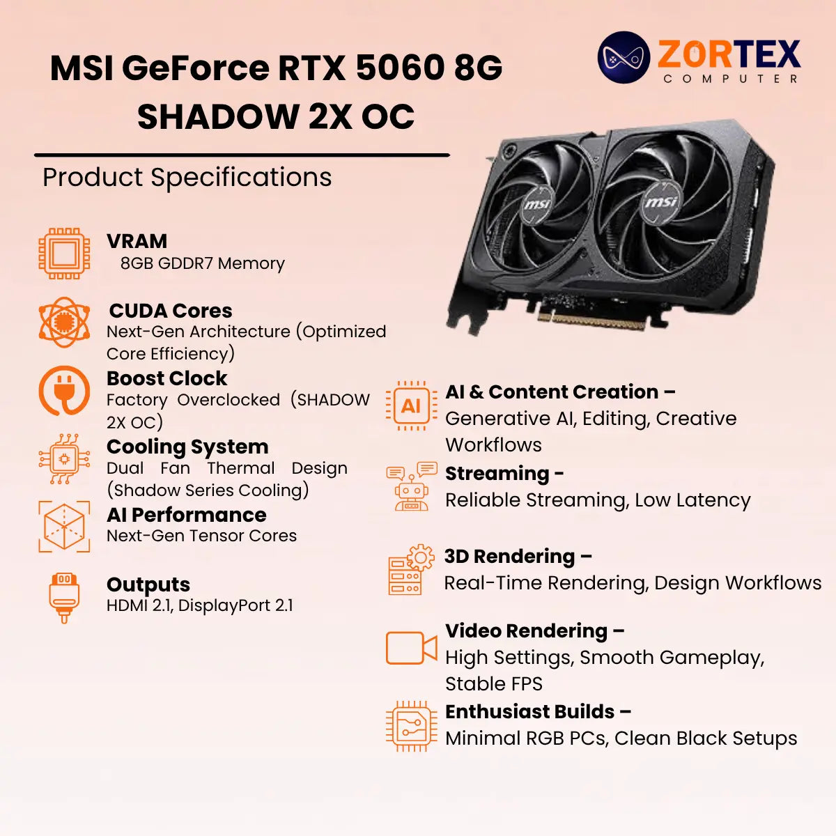 MSI GeForce RTX 5060 8G SHADOW 2X OC Specs