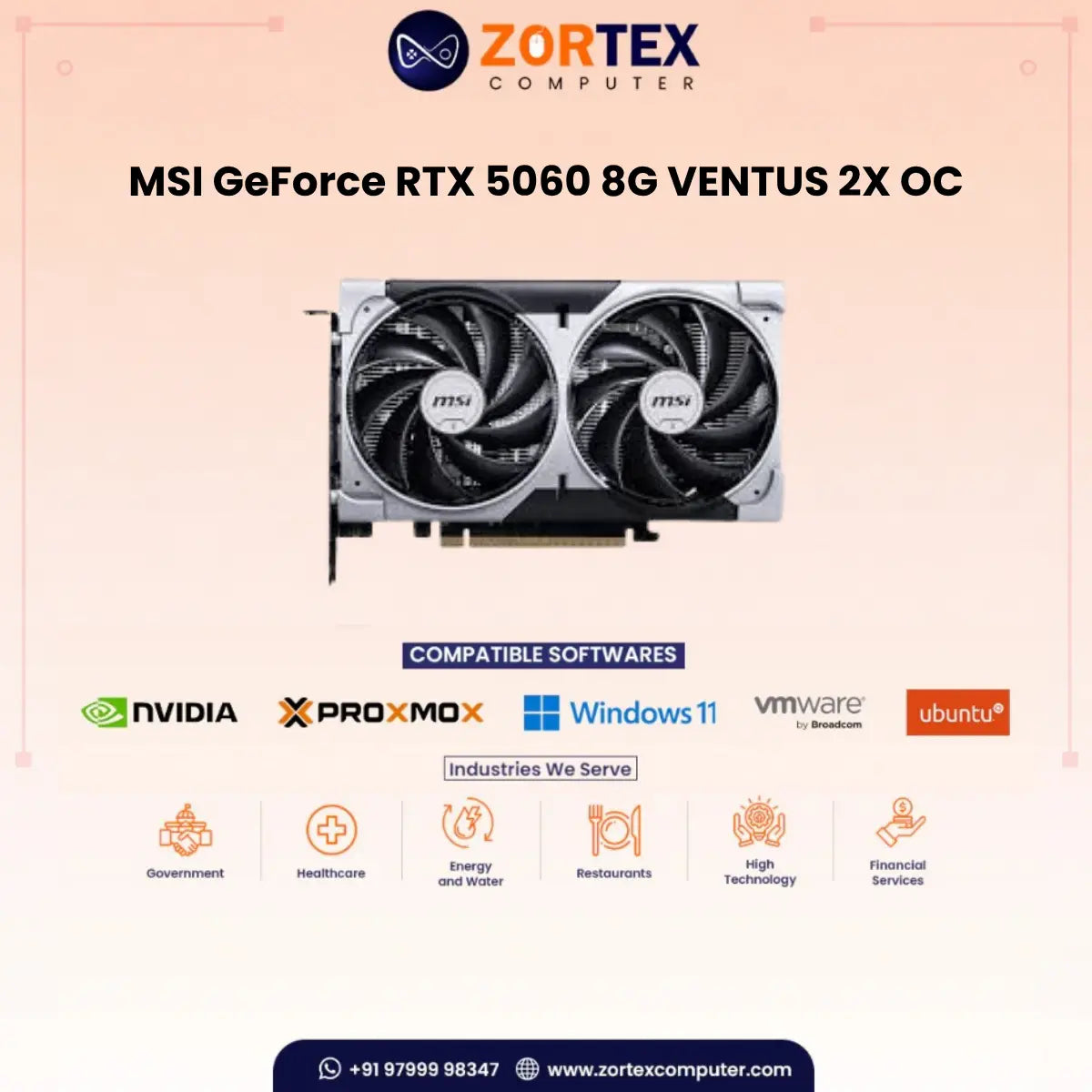 MSI GeForce RTX 5060 8G Ventus 2X OC Front View Dual Fan