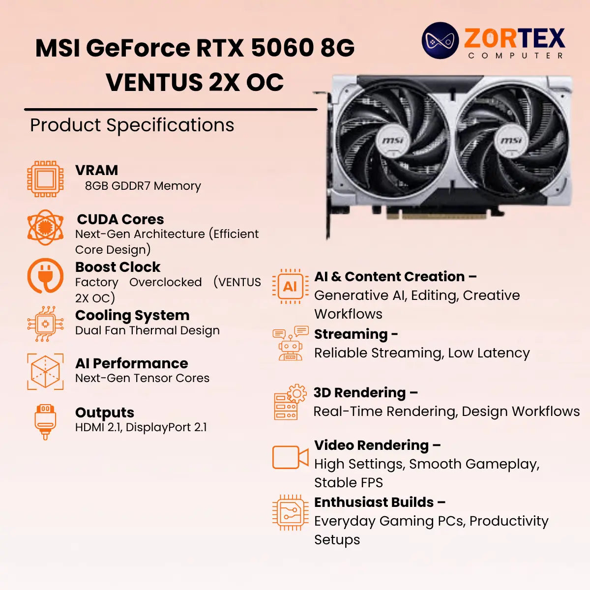 MSI GeForce RTX 5060 8G VENTUS 2X OC Specs