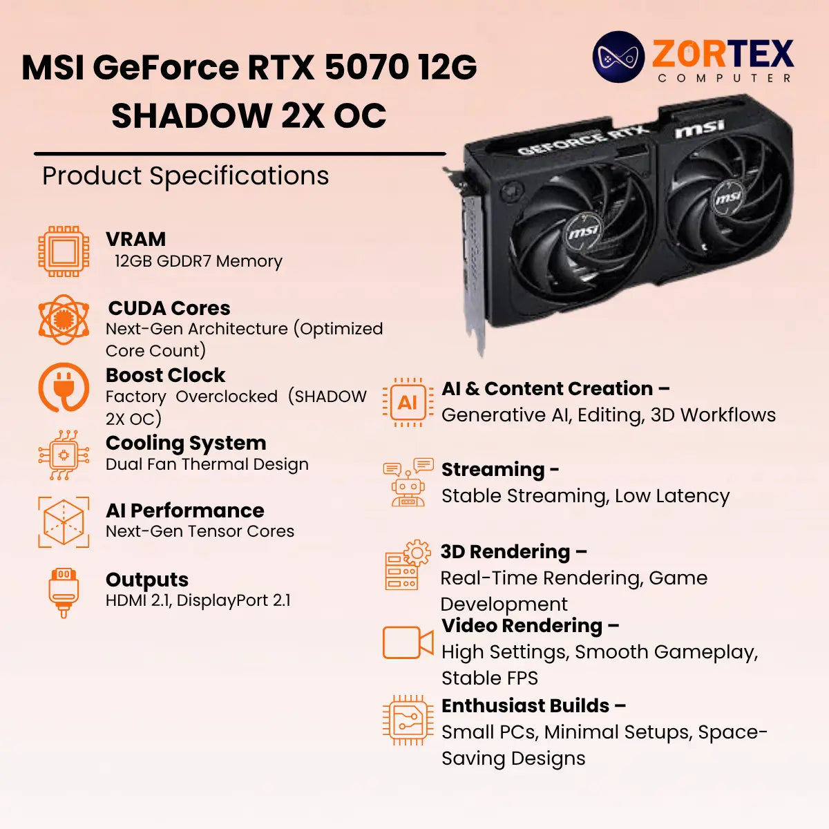 MSI GeForce RTX 5070 12G SHADOW 2X OC Specifications