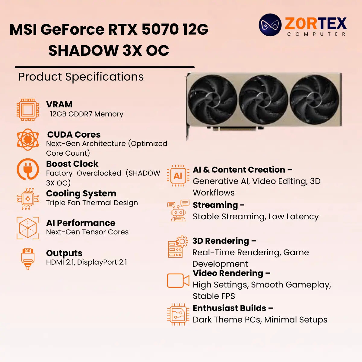 MSI GeForce RTX 5070 12G SHADOW 3X OC Specifications