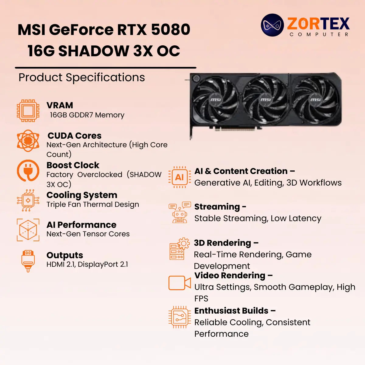 MSI GeForce RTX 5080 16G SHADOW 3X OC Specifications